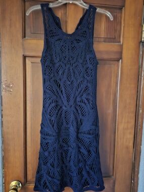 Gianni Bini Deep Blue Crochet Detail Sleeveless Dress
